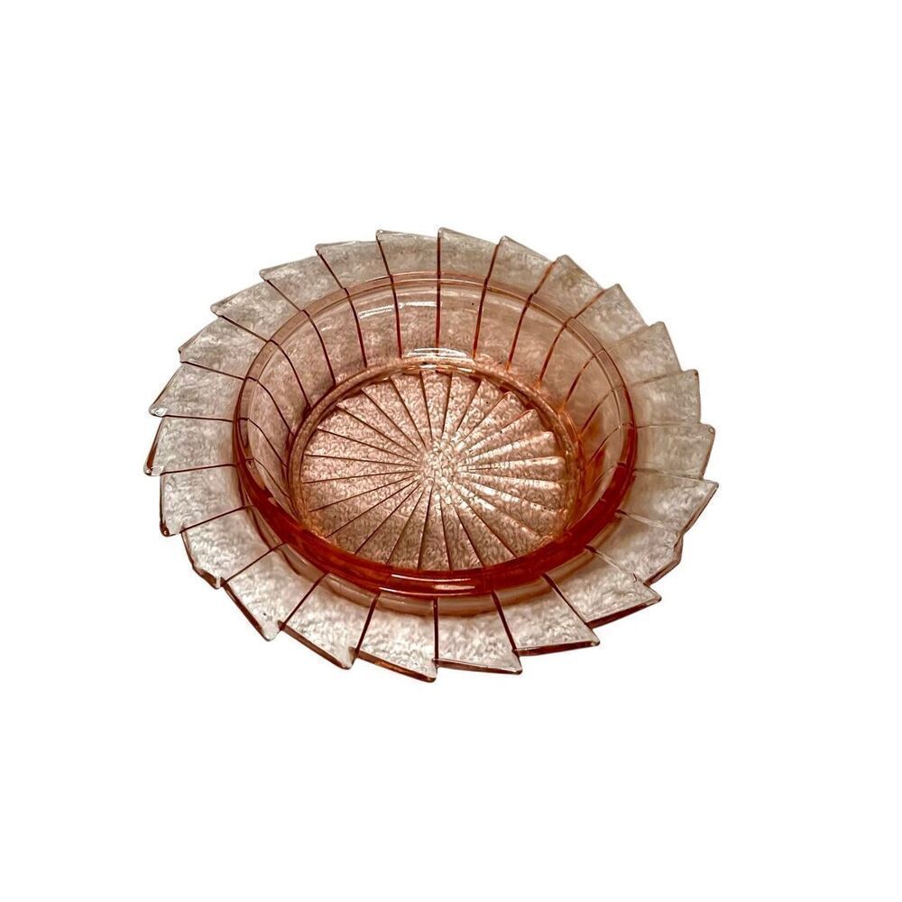 Jeanette Pinwheel 1930s Pink Depression Glass Bowl Swirl Vintage Candy Dish
